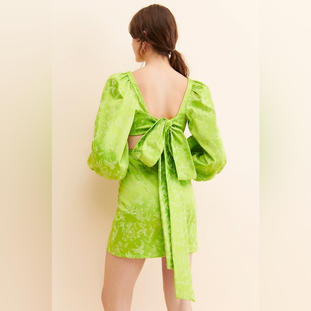 Laagam from Anthropologie Vogel Vibrant Green Long Sleeve Mini Dress